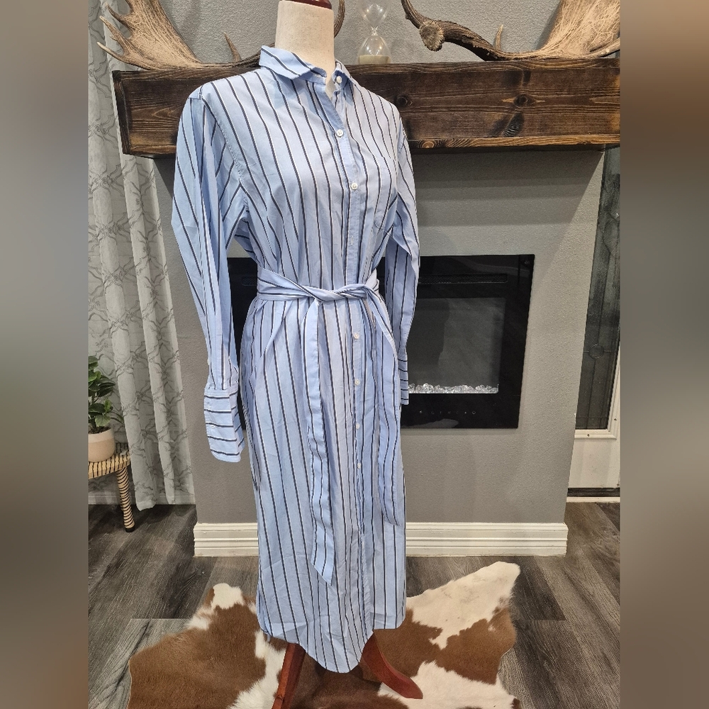 Unsubscribed Dress Shirt Size Small Chic Blue Striped Midi Dress, 100% Cotto - Picture 4 of 6